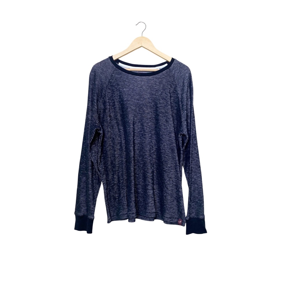 Alesbury Womens Navy Blue White‎ Textured Knit Long Sleeve Crew Neck Top Large